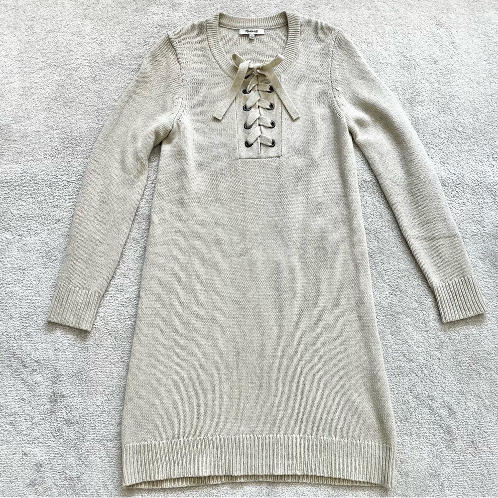 MADEWELL 100% MERINO WOOL Lace-Up Sweater-Dress Size Small Minimalist Chic - Picture 11 of 11